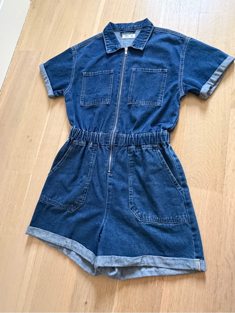 Astr Dark Blue Denim Zip-Front One-Piece Romper worn once perfect condition